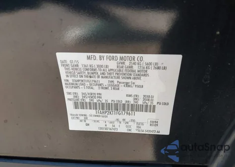 2015 Ford Taurus Sho z USA, uszkodzony, nr VIN 1FAHP2KT1FG179611